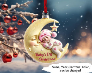 3D Effect Baby On Moon First Christmas Personalized Acrylic Ornament, Moon & Star Newborn Baby Sleeping Christmas Gift 2025 For Boys Girls