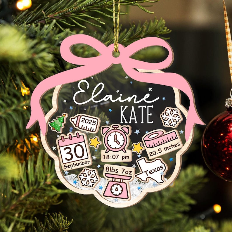 Personalized Baby Stats Christmas Ornament: New born Keepsake, 4D Shaker