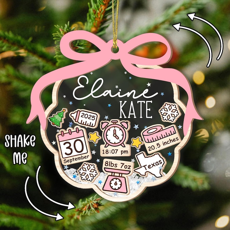 Personalized Baby Stats Christmas Ornament: New born Keepsake, 4D Shaker