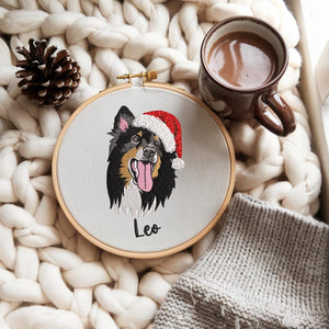 Embroidered Pet Portrait Ornament with Santa Hat, Custom Dog Christmas Gift, Pet Portrait Gift for Pet Lovers, Custom Pet Christmas