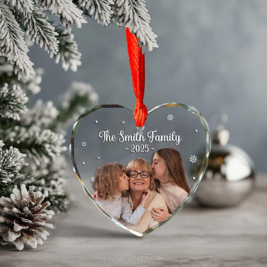 Family Portraits Crystal Ornament, Family Memorial Picture Ornament, Custom Photo Glass Ornament, Christmas Ornament 2025, Family Keepsake