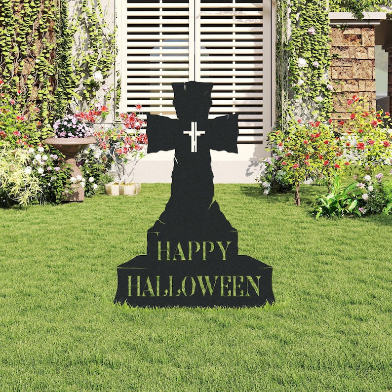 Custom Halloween Metal Tombstone Yard Stake Personalized Outdoor Decor for Lawn & Garden Halloween Pathway Decor Zombie Graveyard Sign