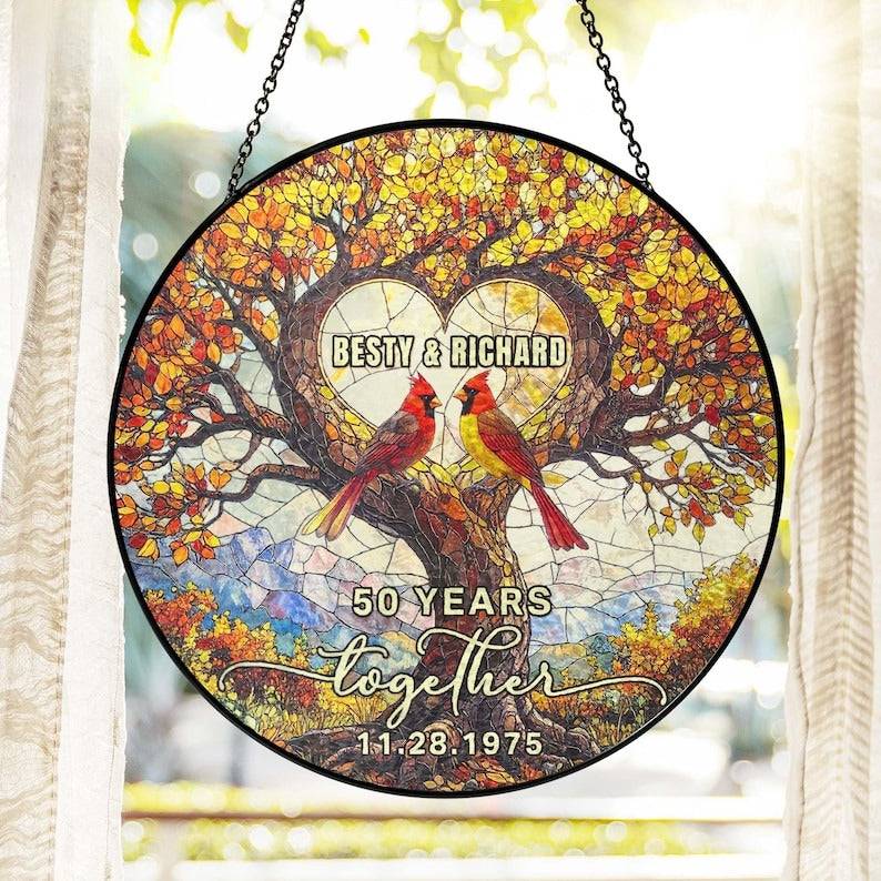 Personalized 50th Anniversary Tree of Life Suncatcher, Stained Glass Window Hanging, Gift For Parents, Tree of Life Suncatcher, Tree Of Life