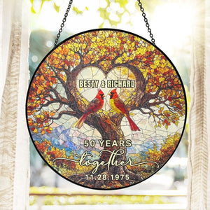 Personalized 50th Anniversary Tree of Life Suncatcher, Stained Glass Window Hanging, Gift For Parents, Tree of Life Suncatcher, Tree Of Life