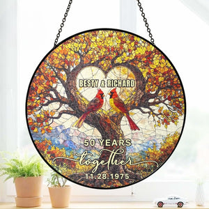 Personalized 50th Anniversary Tree of Life Suncatcher, Stained Glass Window Hanging, Gift For Parents, Tree of Life Suncatcher, Tree Of Life