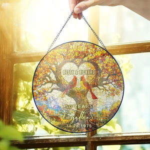 Personalized 50th Anniversary Tree of Life Suncatcher, Stained Glass Window Hanging, Gift For Parents, Tree of Life Suncatcher, Tree Of Life