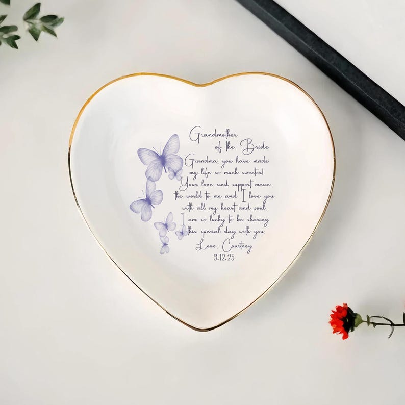 Grandmother of the Bride Gift Personalized Jewelry Dish with Butterflies Wedding Keepsake from Bride to Grandma Custom Wedding Tray