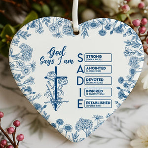 Personalized Christian Name Ornament with Bible Verse, God Says I Am Toile De Jouy Ornament, Christian Christmas Ornament, Religious Gift