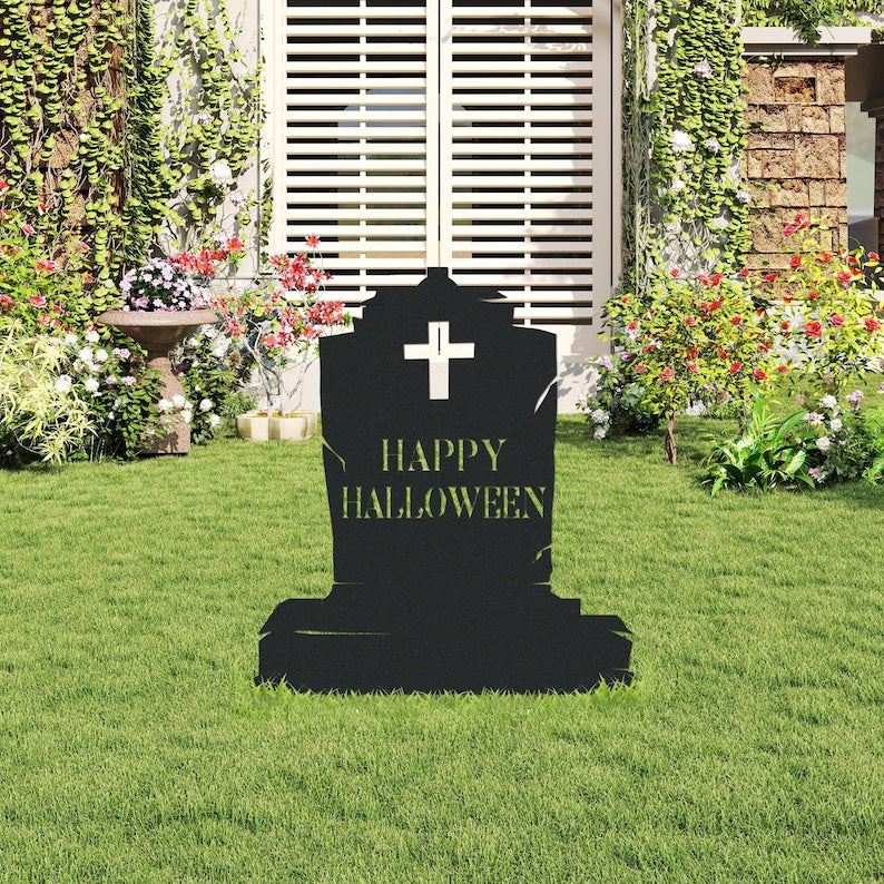 Custom Halloween Metal Tombstone Yard Stake Personalized Outdoor Decor for Lawn & Garden Halloween Pathway Decor Zombie Graveyard Sign