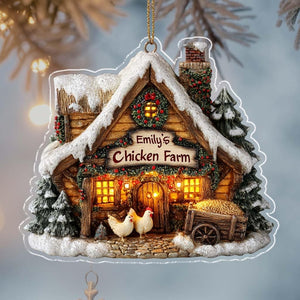 Personalized Chicken Farm Ornament, Custom Name, Rustic Farmhouse Christmas Gift for Farmer, Chicken Lady, Homesteader Keepsake, 2D Flat Ornament