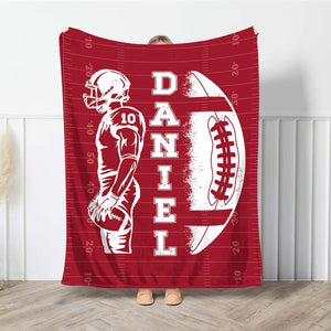 Custom Football Blanket with Name and Number, Custom Name Blanket, Football Blanket, Sports Blanket, Team Gift, Gift for him, Football Gift