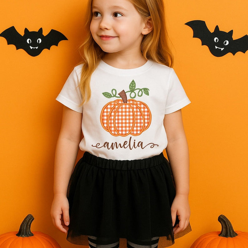 Custom Name Pumpkin Fall Shirt: Kids Thanksgiving Graphic Tee