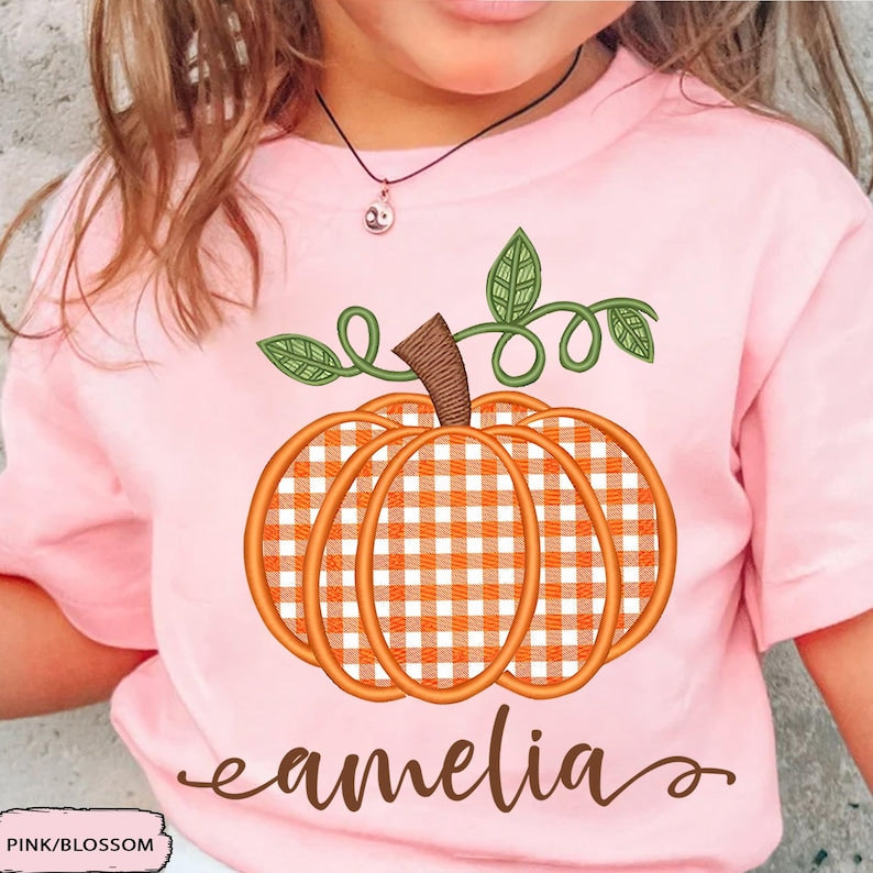 Custom Name Pumpkin Fall Shirt: Kids Thanksgiving Graphic Tee