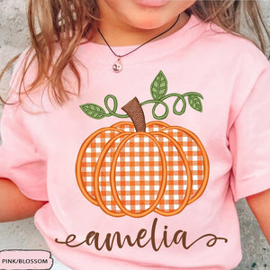 Custom Name Pumpkin Fall Shirt: Kids Thanksgiving Graphic Tee