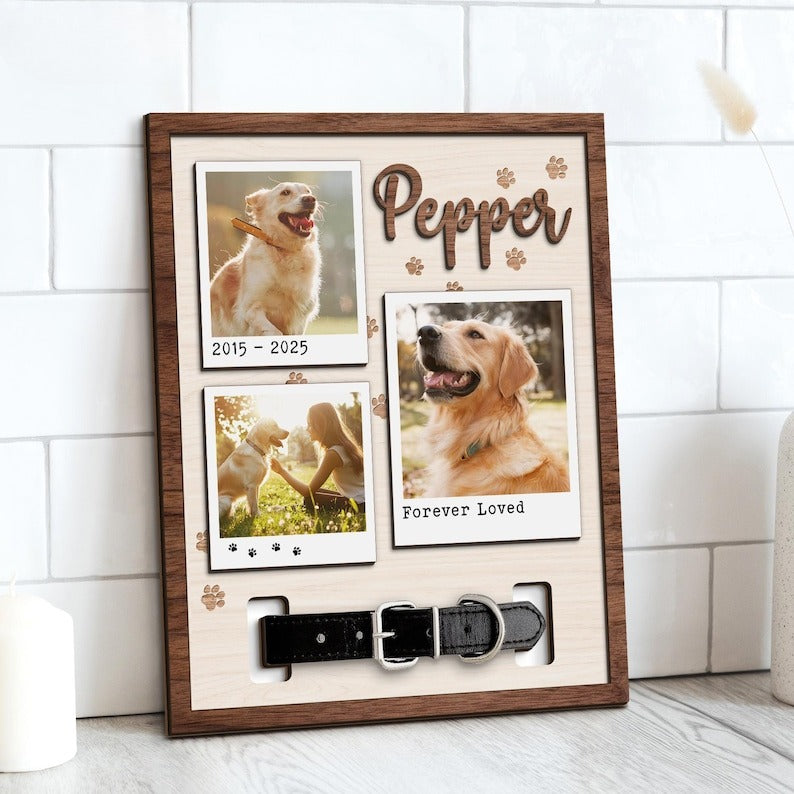Personalized Dog Memorial Wood Frame With Collar Holder, Custom Memorial Pet Collar Sign with Photo, Dog Memorial Gifts, Dog Sympathy Gift