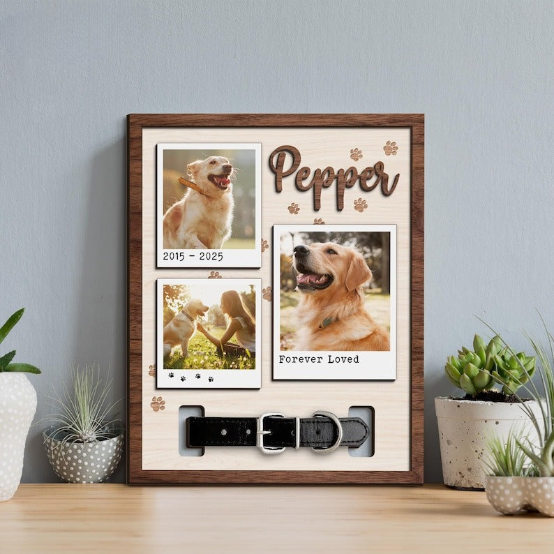 Personalized Dog Memorial Wood Frame With Collar Holder, Custom Memorial Pet Collar Sign with Photo, Dog Memorial Gifts, Dog Sympathy Gift
