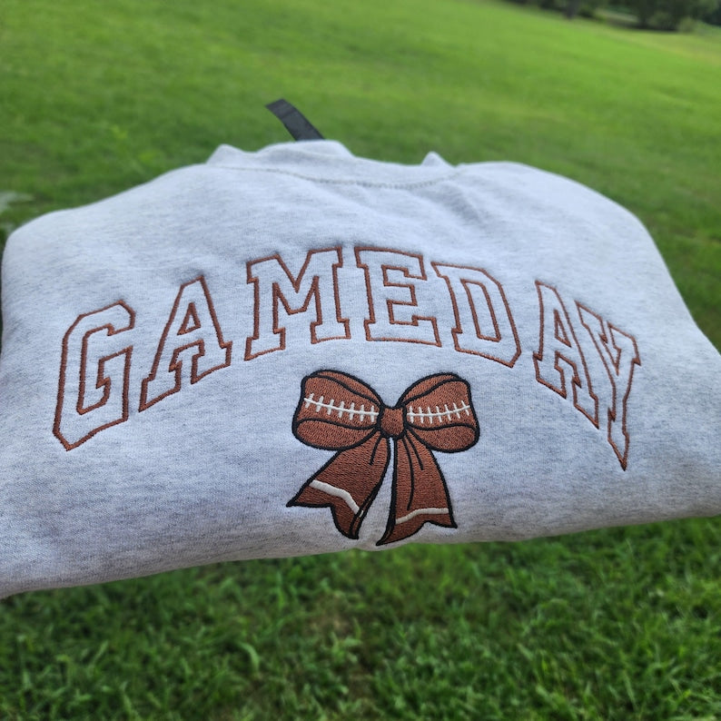 Football Bow Game Day Embroidered Crewneck, Football Mom Game Day Sweatshirt, Embroidered Sweatshirt, Football Bow hoodie Embroidery il_794xN.7125477847_sawy.jpg