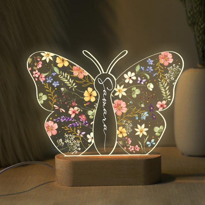 Personalized Butterfly Night Light: Custom Kids Name Nursery Decor