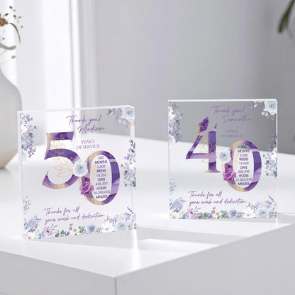 Personalized Name Retirement Gift Plaque, Custom Years of Service Acrylic Keepsake, Employee Appreciation Award, Company Anniversary Gift