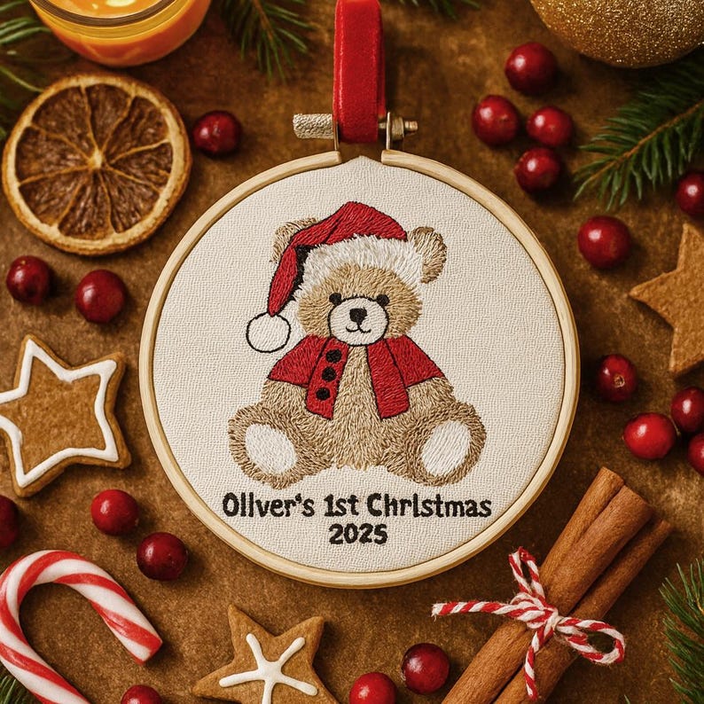 Baby's First Christmas Ornament, Embroidered New Baby Gift Custom Embroidered Ornament Keepsake Personalized Ornament for Baby 1st Christmas
