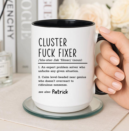 Personalized Coworker Mug, Cluster Fuck Fixer Gift, Office Christmas Gift for Boss, Secret Santa Coworker Gift, Custom Gift Boss