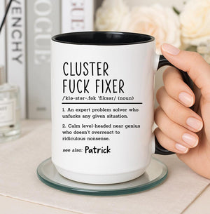 Personalized Coworker Mug, Cluster Fuck Fixer Gift, Office Christmas Gift for Boss, Secret Santa Coworker Gift, Custom Gift Boss