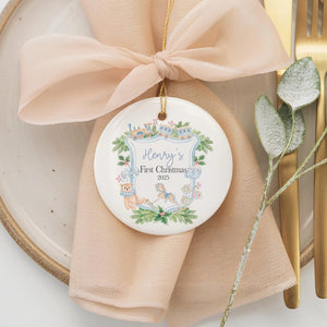 Personalized Baby Ornament First Christmas Ceramic Keepsake Custom Name Girl Pink Bow Teddy Bear Holiday Decoration Newborn Gift Porcelain