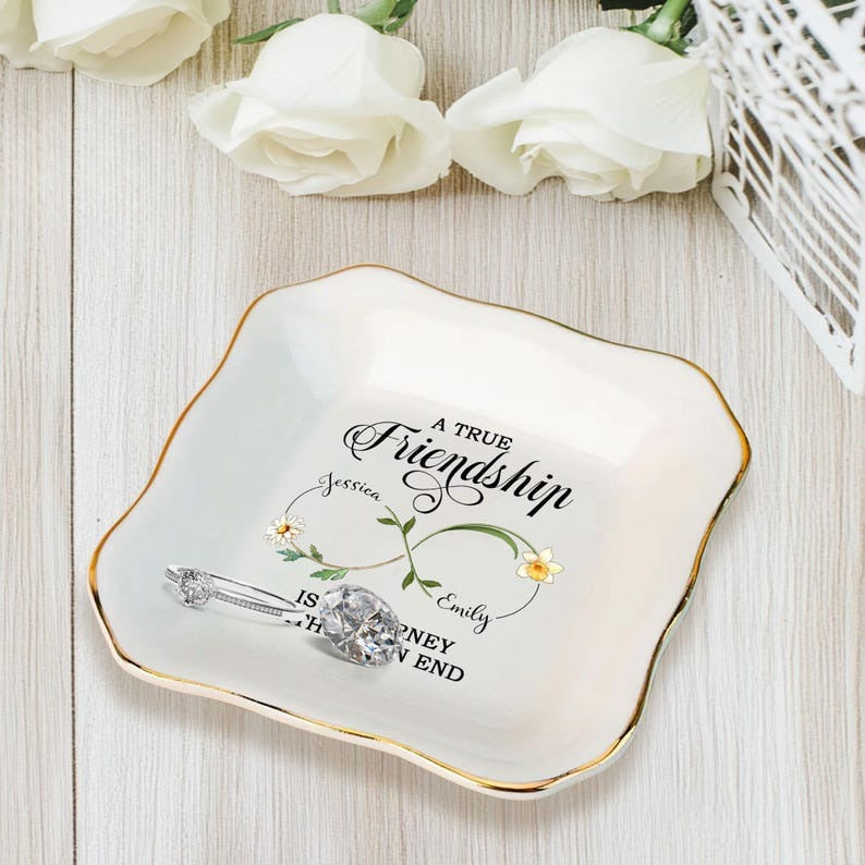 Personalized Best Friend Jewelry Dish, Birth Flower Jewelry Dish, Gift Group Friends, Friendship Ring Dish, Gift For Soul Sister Friends