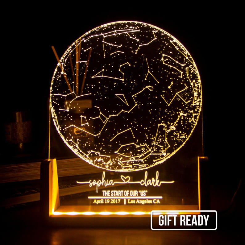 Personalized Star Map Night Light | Custom Night Sky Gift | Engagement Constellation Lamp | Anniversary Gift for Him & Her| Star Map by date