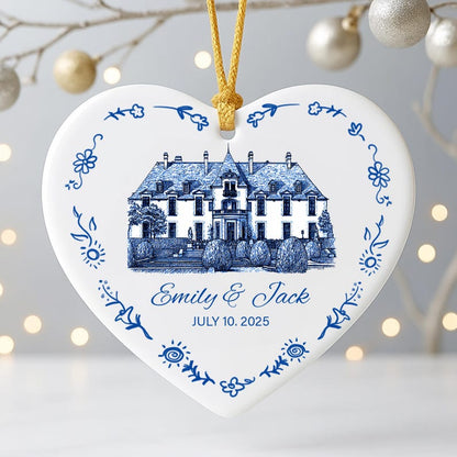 Personalized Wedding Venue Ornament,First Christmas Married Ornament,Couple Name Date Keepsake,Couple Gift,Gift for Newlyweds,Gift for Bride