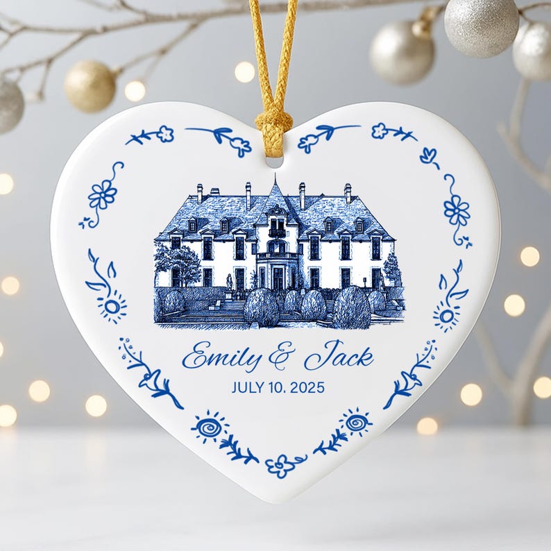 Personalized Wedding Venue Ornament,First Christmas Married Ornament,Couple Name Date Keepsake,Couple Gift,Gift for Newlyweds,Gift for Bride