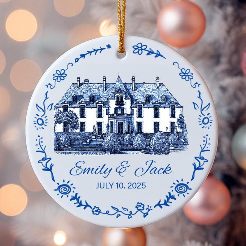 Personalized Wedding Venue Ornament,First Christmas Married Ornament,Couple Name Date Keepsake,Couple Gift,Gift for Newlyweds,Gift for Bride