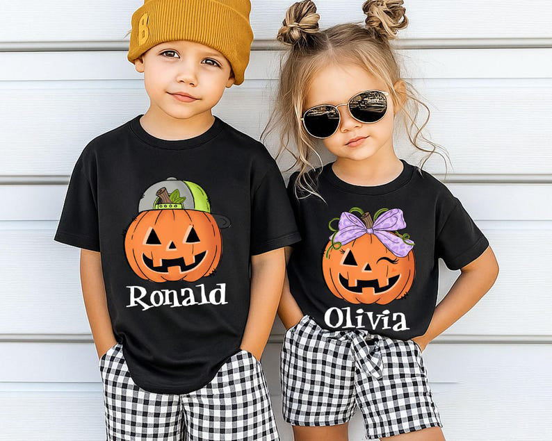 Personalized Kids Halloween Name Shirt, Toddler Boy Girl Halloween Shirt, Custom Name Pumpkin Shirt, Kids Fall Tee, Shirt for Boys and Girls