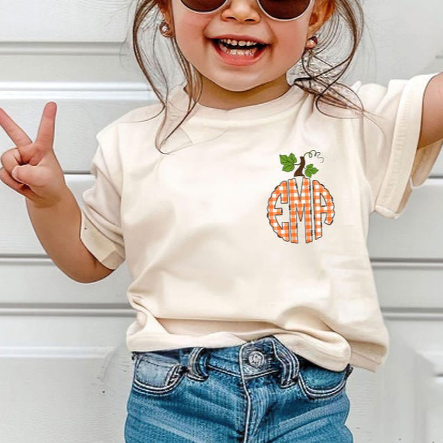 Toddler Monogram Pumpkin Shirt, Personalized Initials Toddler Shirt, Kids Fall Shirt, Thanksgiving Kids Name Tee, Cute Fall Monogram Shirt