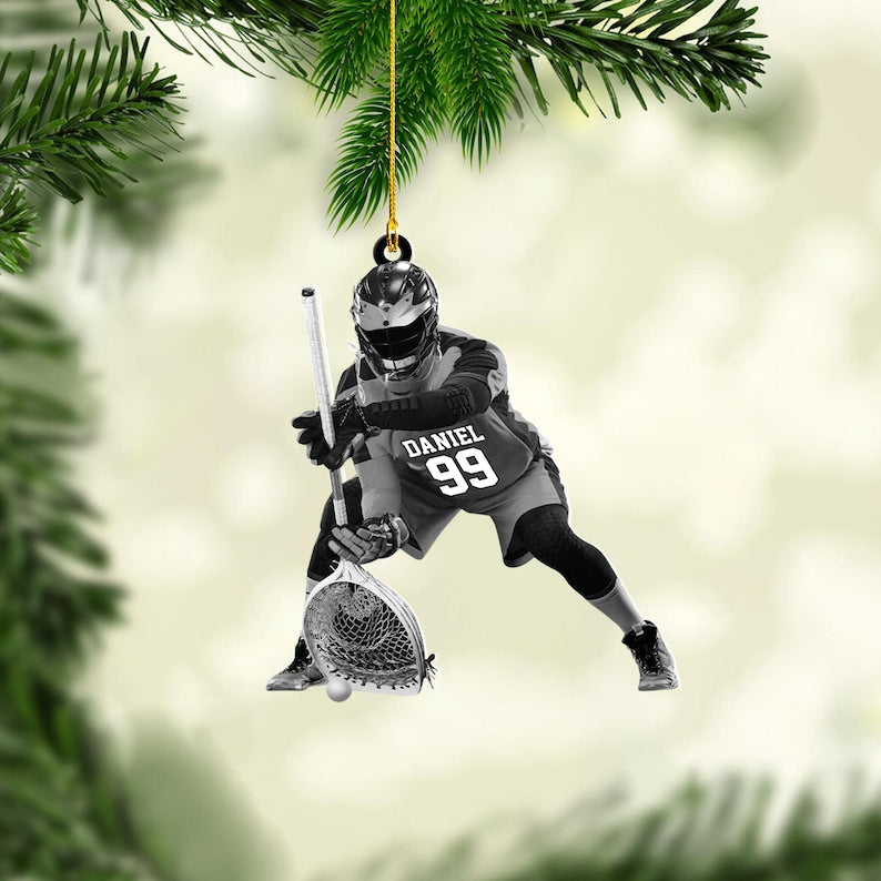 Personalized Lacrosse Goalie Acrylic Ornament, 2D Flat Ornament, Not 3D, Custom Name & Number Sports Christmas Tree Decoration