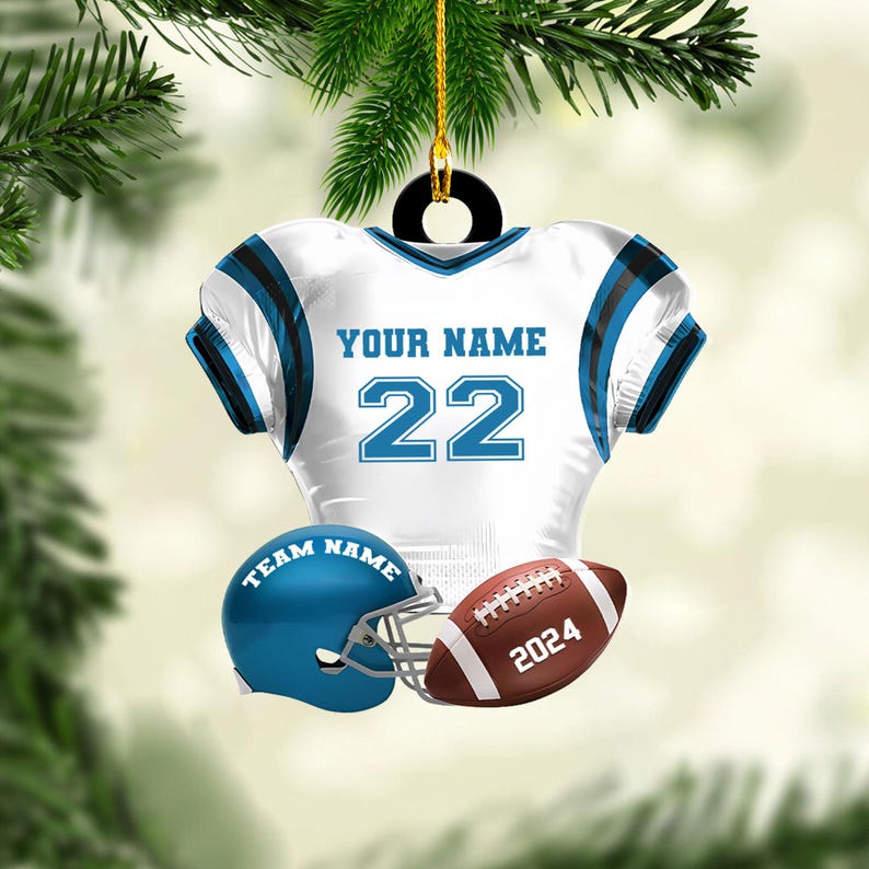Personalized Football Jersey Acrylic Ornament, 2D Flat Ornament, Not 3D, Custom Name & Number Sports Christmas Tree Decoration