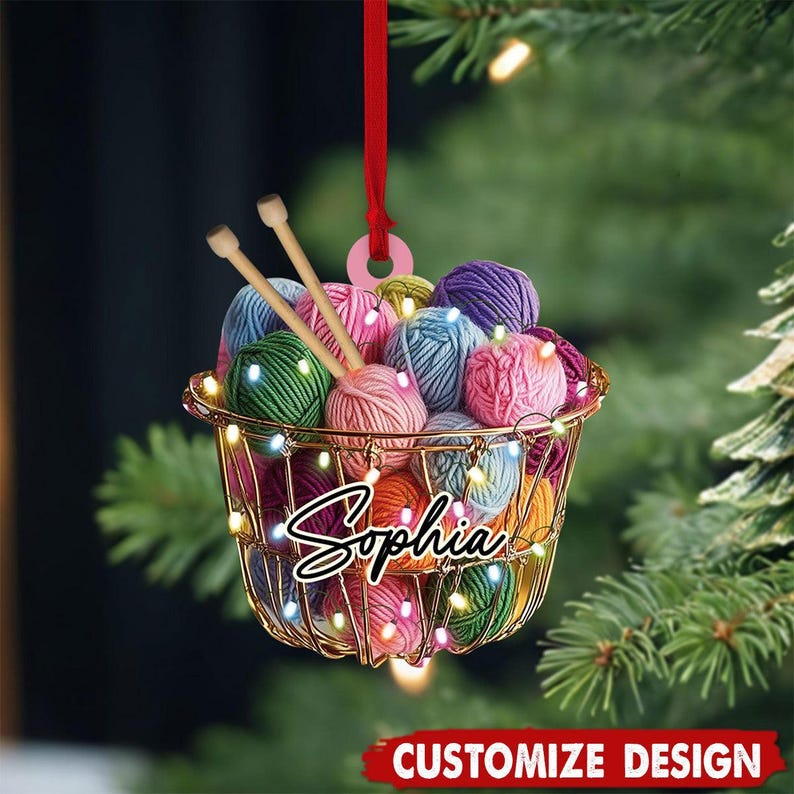 Personalized Knitting Christmas Ornament, Christmas Gift For Knitter, Custom Knitting Yarns Ornament, Knitting Lover Xmas Tree Decoration