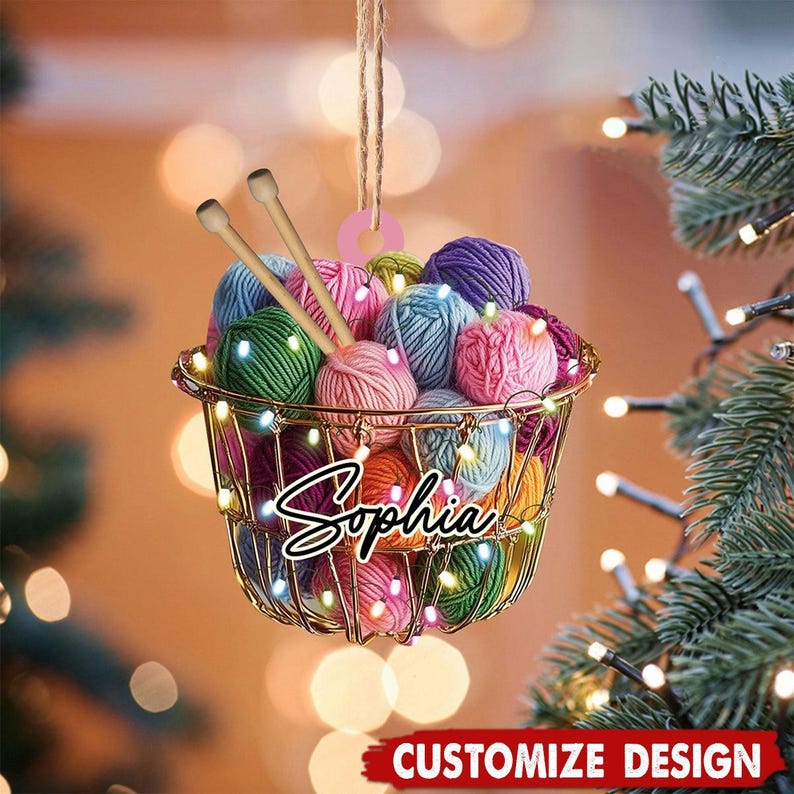 Personalized Knitting Christmas Ornament, Christmas Gift For Knitter, Custom Knitting Yarns Ornament, Knitting Lover Xmas Tree Decoration