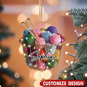 Personalized Knitting Christmas Ornament, Christmas Gift For Knitter, Custom Knitting Yarns Ornament, Knitting Lover Xmas Tree Decoration