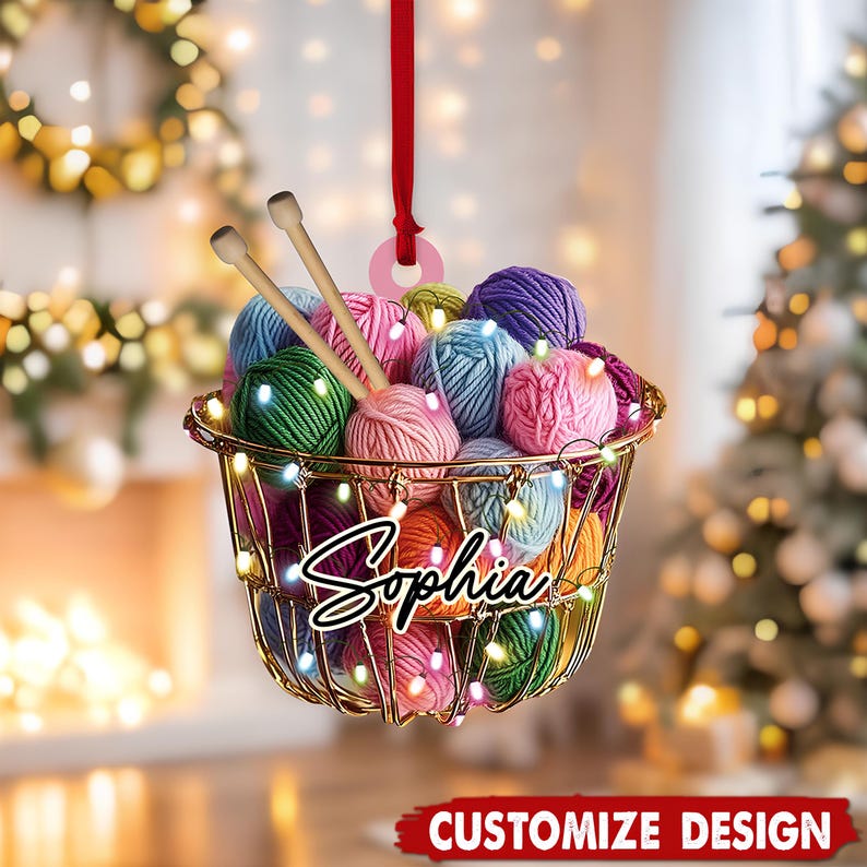 Personalized Knitting Christmas Ornament, Christmas Gift For Knitter, Custom Knitting Yarns Ornament, Knitting Lover Xmas Tree Decoration