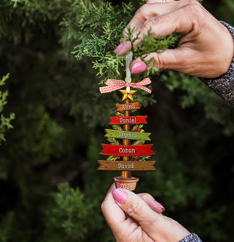 Family Christmas Ornament 2025 Personalized, Christmas Tree Family Name, Grandkids Names Keepsake, Custom Family Ornament, Xmas Family Gift