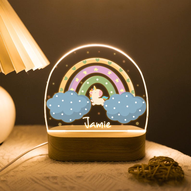 Personalized Rainbow with Floral Night Light, Custom Night Light for Baby Girl, Toddler Bedside Night Light, Flower Lamp for Nursery Decor