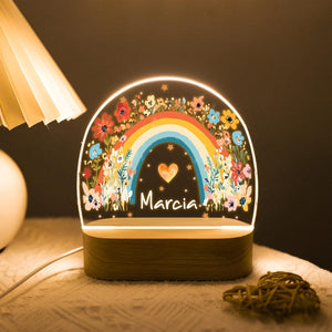 Personalized Rainbow with Floral Night Light, Custom Night Light for Baby Girl, Toddler Bedside Night Light, Flower Lamp for Nursery Decor