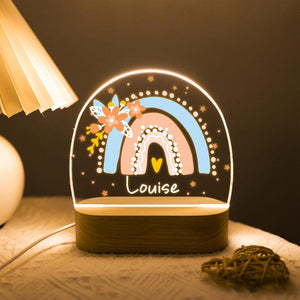 Personalized Rainbow with Floral Night Light, Custom Night Light for Baby Girl, Toddler Bedside Night Light, Flower Lamp for Nursery Decor