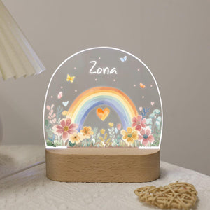 Personalized Rainbow with Floral Night Light, Custom Night Light for Baby Girl, Toddler Bedside Night Light, Flower Lamp for Nursery Decor