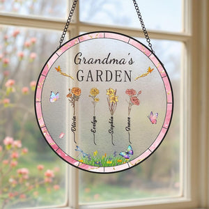 Custom Grandma's Gift, Month Flower Stain Acrylic Suncatcher, Mother's Day Gift , Grandma Gift From Grandson, Granddaughter, Nana's Garden