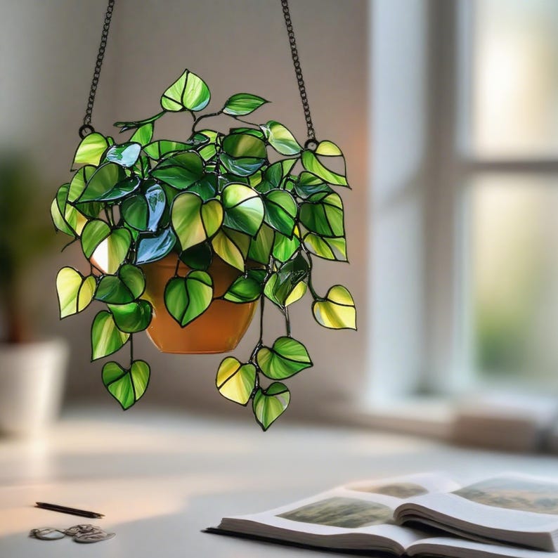 Green Plant Light Catcher, Acrylic Inspired Acrylic Window Suncatcher, Handmade Plant Themed Decor for Garden, Patio, Gift for Plant Lovers