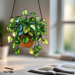 Green Plant Light Catcher, Glass Inspired Acrylic Window Suncatcher, Handmade Plant Themed Decor for Garden, Patio, Gift for Plant Lovers
