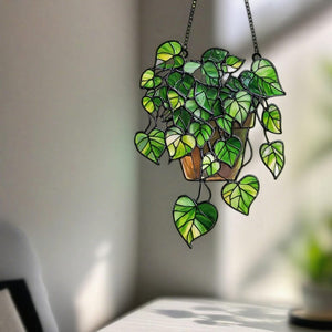 Green Plant Light Catcher, Glass Inspired Acrylic Window Suncatcher, Handmade Plant Themed Decor for Garden, Patio, Gift for Plant Lovers