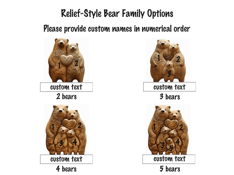 Relief-style bear family, Wooden bear family puzzle, Engagement wedding gift, Custom family gift, baptism gift, Gift for kids, Not really 3D
